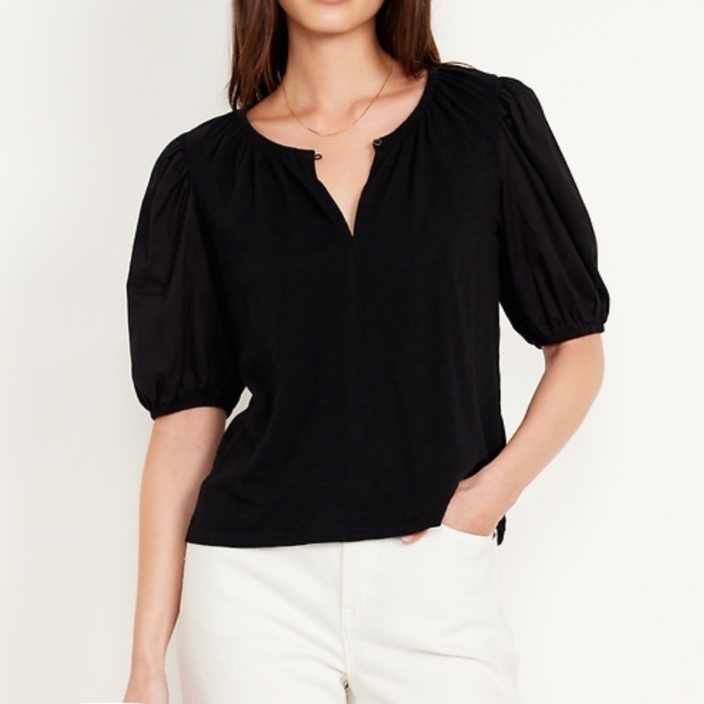 NWT Black Cotton Puff Sleeve Blouse